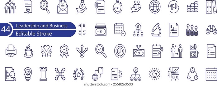 Vector set of linear icons related to Leadership and business , team work and human resource management.