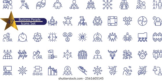 Vector set of linear icons related to business