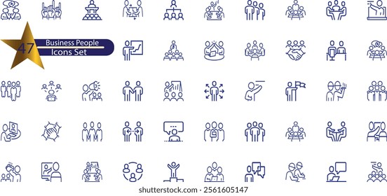 Vector set of linear icons related to business