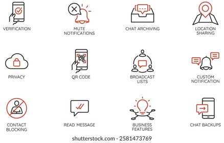 Vector Set of Linear Icons Related to Social Media, Networking, User and Mobile Interaction. Mono line pictograms and infographics design elements - part 2