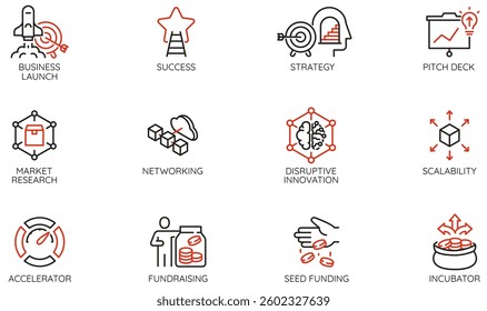 Vector Set of Linear Icons Related to Startup, Entrepreneurship and Business Idea. Mono line pictograms and infographics design elements - part 2