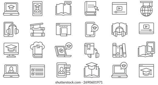 Conjunto vetorial de ícones lineares relacionados ao processo de negócios, trabalho em equipe e gestão de recursos humanos. Pictogramas monocromáticos e elementos de design infográfico