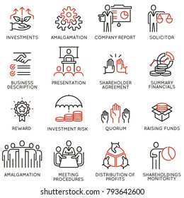 Vector Set Of Linear Icons Related To Business Process, Team Work, Human Resource Management And Stakeholders. Mono Line Pictograms And Infographics Design Elements - Part 3