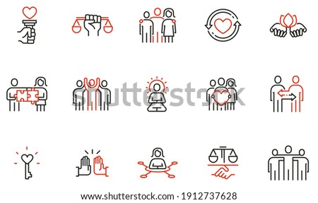 Vector Set of Linear Icons Related to Harmony to Relationships, Interaction, Joint Development and Equality. Mono Line Pictograms and Infographics Design Elements - part 2