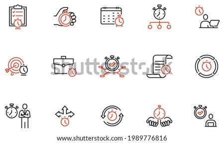 Vector Set of Linear Icons Related to Time Management, Reminder, Working Hours. Mono Line Pictograms and Infographics Design Elements