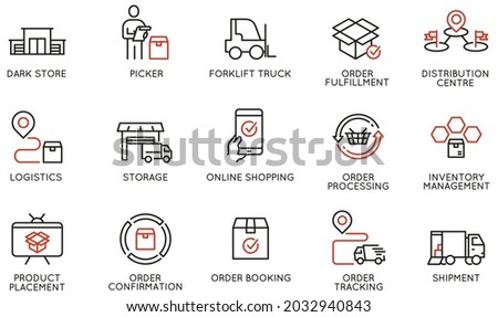 Vector Set of Linear Icons Related to Tracking Order, Shipping and Express Delivery Process. Mono line pictograms and infographics design elements - part 2