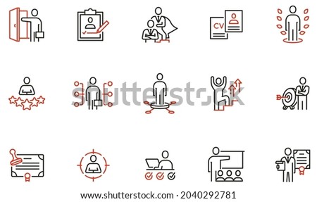 Vector Set of Linear Icons Related to Recruitment, Career Progress, Personal Development, Striving for Success, Motivation and Training. Mono Line Pictograms and Infographics Design Elements  Foto stock © 