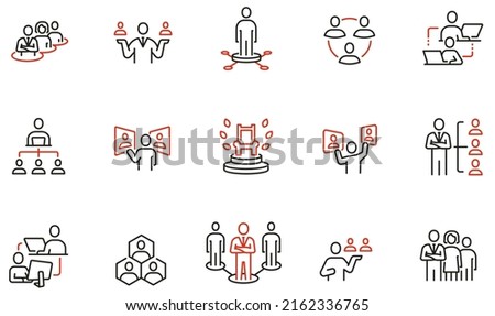 Vector Set of Linear Icons Related to Hierarchy, Enterprise Management Subordinate Structure, Human Resource Management. Mono Line Pictograms and Infographics Design Elements