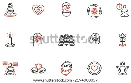 Vector Set of Linear Icons Related to Harmony, Meditation Classes, Relax and Self-Care. Mono line pictograms and infographics design elements 