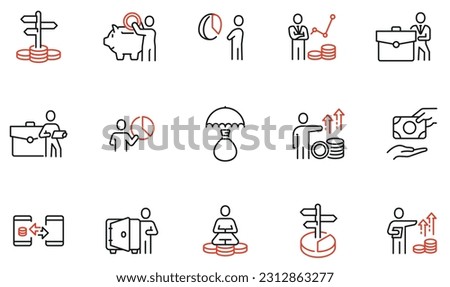 Vector Set of Linear Icons Related to Business investment, Trade Service, Investment Strategy and Finance Management. Mono Line Pictograms and Infographics Design Elements
