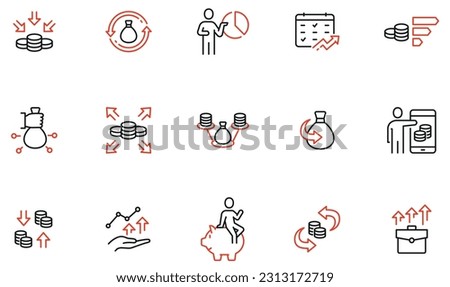Vector Set of Linear Icons Related to Business investment, Trade Service, Investment Strategy and Finance Management. Mono Line Pictograms and Infographics Design Elements