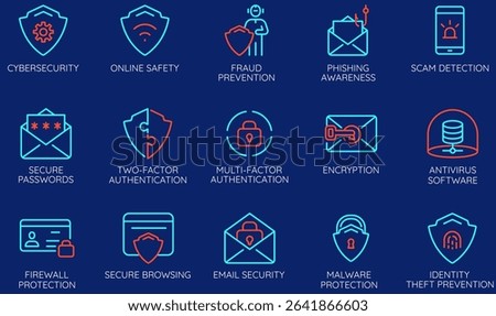 Vector Set of Linear Icons Related to Cybersecurity for UI and UX design, web applications, software security services, and infographics - part 1