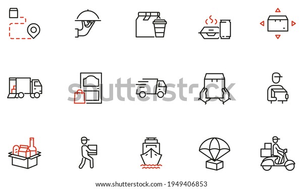 Vector Set of\
Linear Icons Related to Tracking Order, Shipping and Experess\
Delivery Process. Delivery Home and Office. Mono line pictograms\
and infographics design\
elements