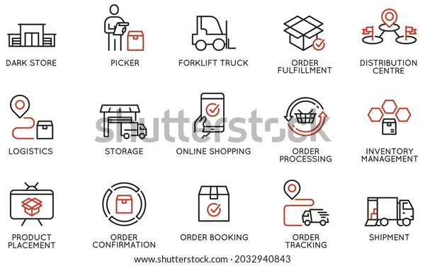 Vector Set of Linear Icons Related to
Tracking Order, Shipping and Express Delivery Process. Mono line
pictograms and infographics design elements - part
2