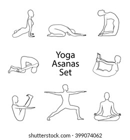 Vector set of linear icons and signs of yoga poses and asanas