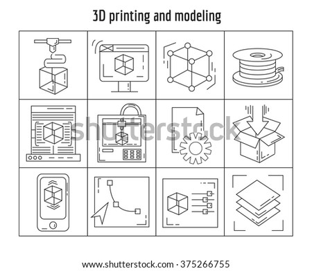 Vector set of linear icons Simple flat design