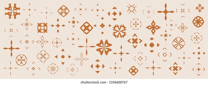 Vector set of linear icons and stars symbols - abstract design elements for decoration or logo design templates in modern minimalist style. y2k	
