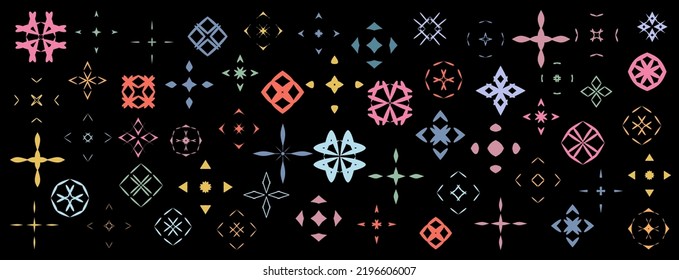 Vector set of linear icons and stars symbols - abstract design elements for decoration or logo design templates in modern minimalist style. y2k	