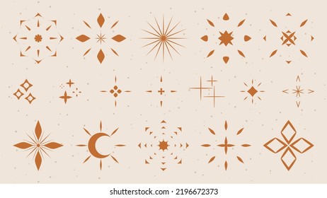 	
Vector set of linear icons and symbols - stars, moon, sun - abstract design elements for decoration or logo design templates in modern minimalist style