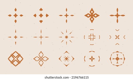 Vector set of linear icons and symbols - stars, moon, sun - abstract design elements for decoration or logo design templates in modern minimalist style
