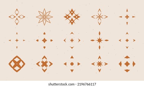 Vector set of linear icons and symbols - stars, moon, sun - abstract design elements for decoration or logo design templates in modern minimalist style