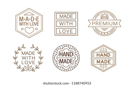 Vector set of linear labels for handmade crafts. Original emblems for business card or product packaging