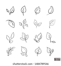 Vector set of linear leaves icons. Nature and ecology outline drawing.