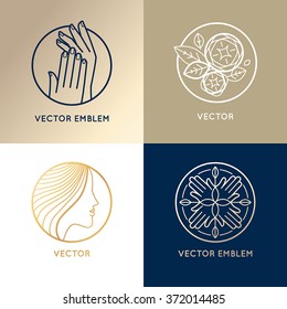 Vector set of linear logo design templates and icons - female beauty, nail and hair salons concepts