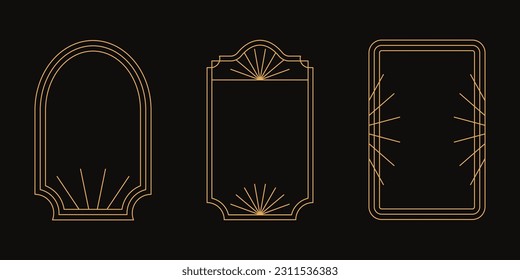 Vector set of linear minimalistic aesthetic frames and borders with stars. Rectangular, arch modern geometric shapes in art deco style with sparkles for social media, decoration, logo design template