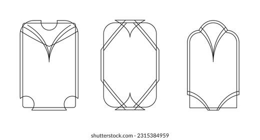 Vector set of linear minimalistic aesthetic frames and borders with stars. Rectangular, arch modern geometric shapes in art deco style with sparkles for social media, decoration, logo design template