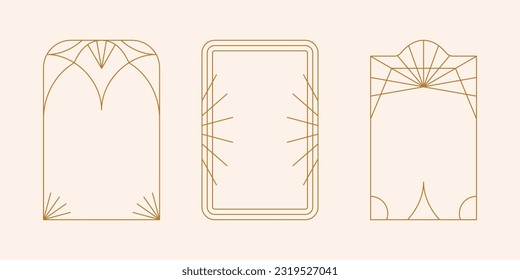 Vector set of linear minimalistic aesthetic frames and borders with stars. Rectangular, arch modern geometric shapes in art deco style with sparkles for social media, decoration, logo design template