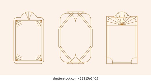 Vector set of linear minimalistic aesthetic frames and borders with stars. Rectangular, arch modern geometric shapes in art deco style with sparkles for social media, decoration, logo design template