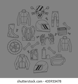 Vector set of linear motorcycle icons