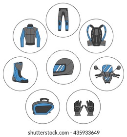 Vector set of linear motorcycle icons