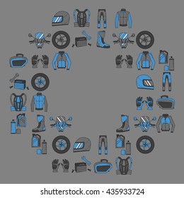 Vector set of linear motorcycle icons