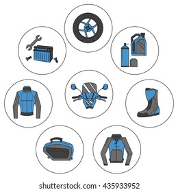 Vector set of linear motorcycle icons