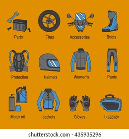 Vector set of linear motorcycle icons