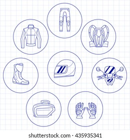 Vector set of linear motorcycle icons