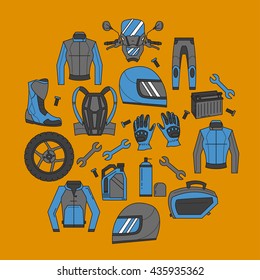 Vector set of linear motorcycle icons