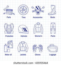 Vector set of linear motorcycle icons