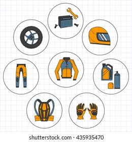 Vector set of linear motorcycle icons