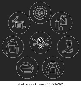 Vector set of linear motorcycle icons