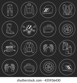 Vector set of linear motorcycle icons
