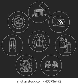 Vector set of linear motorcycle icons