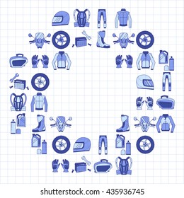 Vector set of linear motorcycle icons