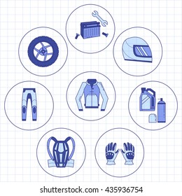 Vector set of linear motorcycle icons
