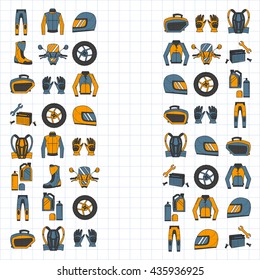 Vector set of linear motorcycle icons
