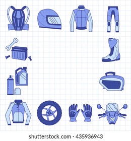 Vector set of linear motorcycle icons