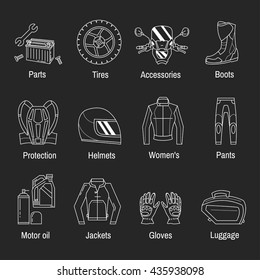 Vector set of linear motorcycle icons