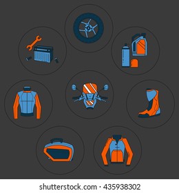 Vector set of linear motorcycle icons